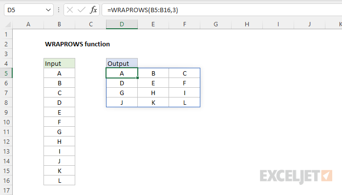 Excel WRAPROWS function Exceljet